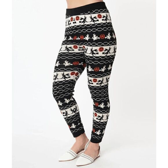 Unique Vintage Halloween Fair Isle Sycamore Knit Sweater Pumpkin Leggings S - Picture 1 of 7